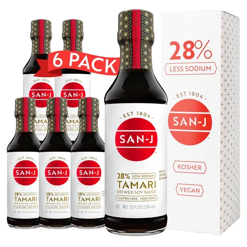 Vista 9 de San-J - Salsa de soja tamari ligera sin gluten con 50% menos sodio - Hecha con 100% soja - Especialmente elaborada - Botella de 10 fl oz