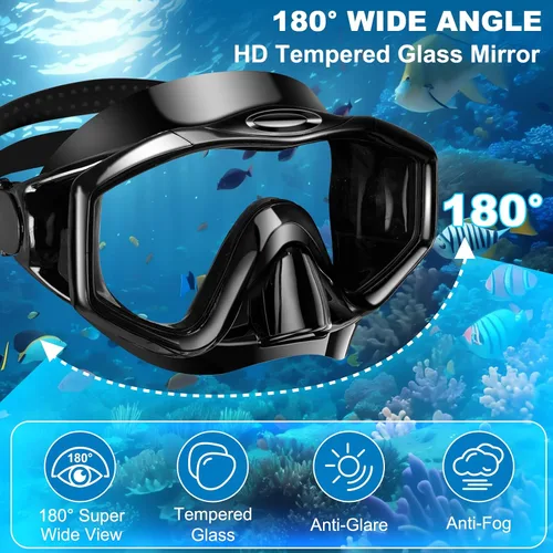 Vista 3 de Juego de snorkel para adultos, paquetes de esnórquel panorámico antivaho con esnórquel seco y gafas de natación para buceo, natación y esnórquel