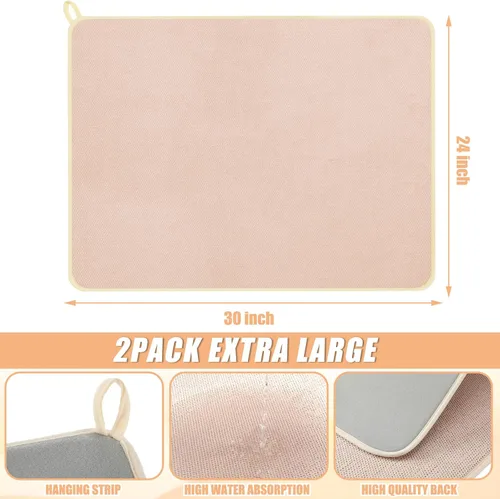 Vista 2 de Hushee Paquete de 2 tapetes extra grandes para secar platos, de microfibra, absorbentes, para secado de platos, tapetes escurridor de platos de gran