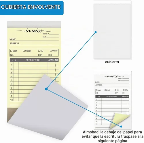 Vista 4 de Paquete de 12 libros de facturas para pequeñas empresas, 3.5 x 5.5