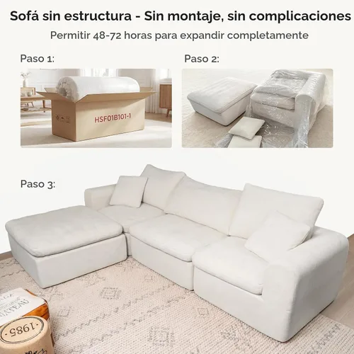 Vista 4 de Modular Sectional Cloud Sofa, No Assembly Oversized Boneless Couch, Beige