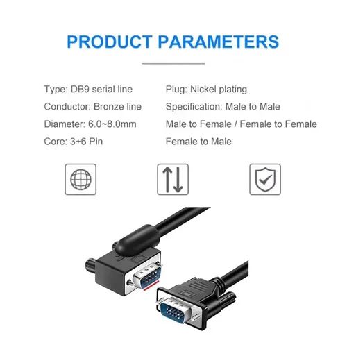 Vista 3 de Left Angle DB9 Serial Cable RS232 Male to Female Extension Wire 9 Pin(FF-D,0.5M)