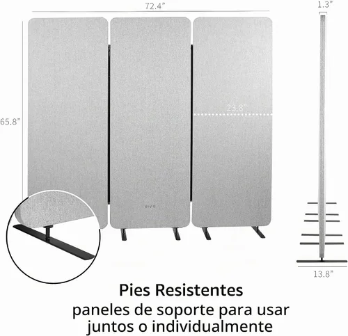 Vista 3 de VIVO Panel de privacidad independiente de 72 x 66 pulgadas, divisor de cubículo, partición acústica de pared, 3 paneles de 24 pulgadas, gris