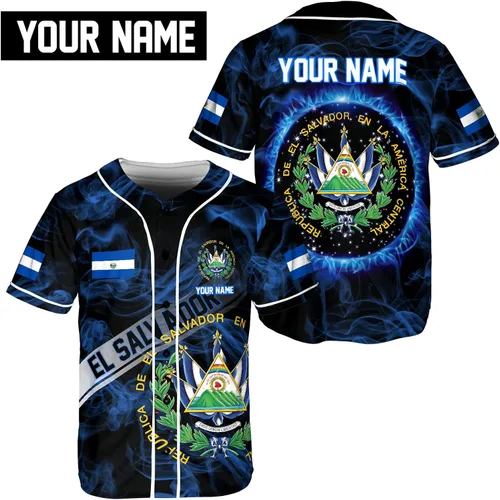 Vista 2 de Camiseta de béisbol de El Salvador con nombre personalizado, camisa de bandera de El Salvador, camiseta del orgullo salvadoreño, camiseta de El