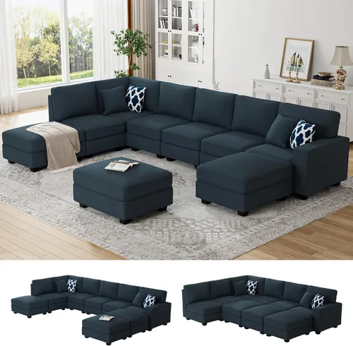 Vista 12 de Legend Vansen - Sofá seccional modular en forma de U con otomano, sofá de esquina reversible moderno para sala de estar (Antracita, 2+3 con otomano)