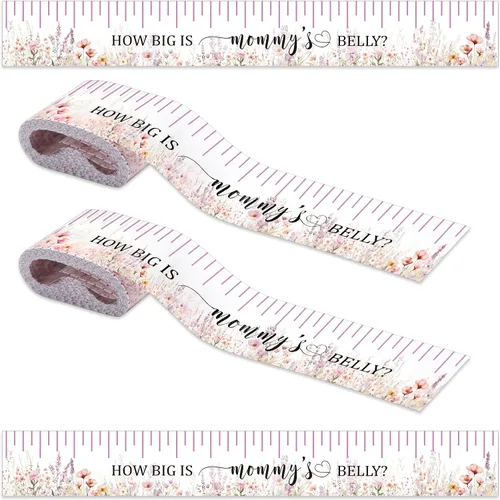 Vista 9 de Coume 2 rollos de cinta métrica para baby shower, 2 pulgadas x 150 pies, cinta métrica de vientre para baby shower, regalos y suministros de fiesta