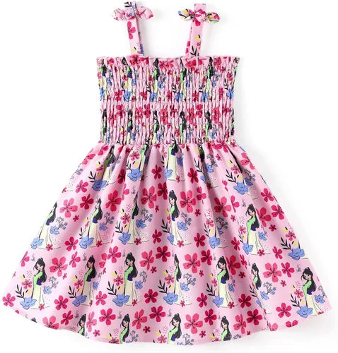 Vista 28 de Disney Vestido de princesa Frozen, Elsa, Minnie Stitch, para niña, con lazo, tirantes fruncidos, traje de verano, para fiesta de cumpleaños, 2-9 años