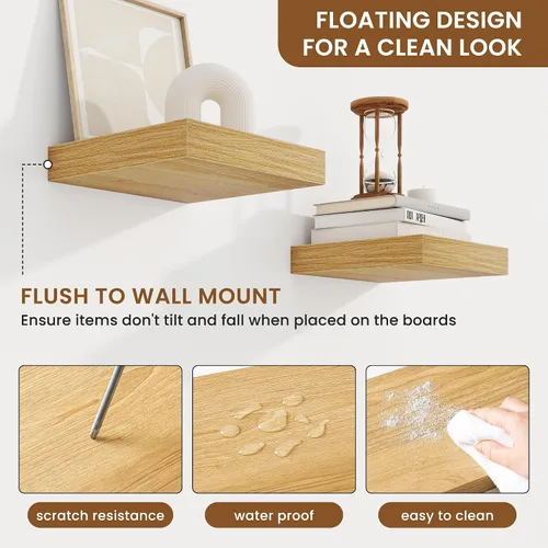 Vista 5 de fuqing Estantes flotantes para pared, estante flotante de madera montado en la pared con soportes invisibles para sala de estar, baño, dormitorio