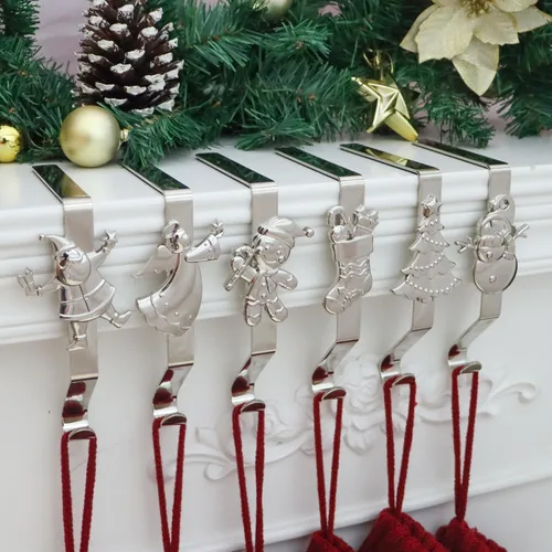 Vista 8 de Juego de 4 soportes de calcetines de Navidad para manto, ganchos reutilizables para calcetines de Navidad, colgador de Navidad sin daños