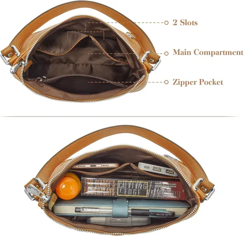 Vista 4 de S-ZONE Monederos pequeños de cuero para mujer, bolsos de hombro y bolsos con bolsillo exterior, Marrón