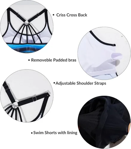 Vista 4 de Yonique Traje de baño tankini de dos piezas para mujer con pantalones cortos con control de abdomen