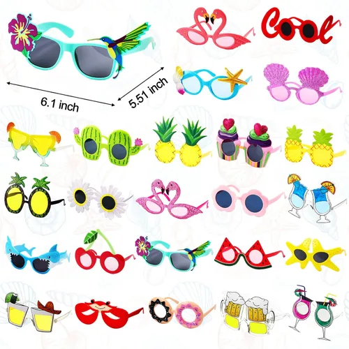 Vista 2 de Yunsailing 48 decoraciones de fiesta Luau incluyen 24 leis hawaianos y 24 lentes de sol tropicales, regalos de fiesta en la playa, flores