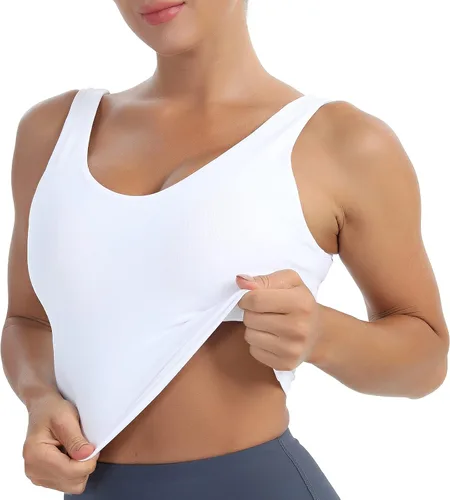 Vista 2 de MATHACINO Longline - Brasier deportivo para mujer, cuello en V, acolchado, deportivo, yoga, estético, deportivo, camiseta sin mangas