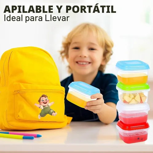 Vista 7 de ARSUK - Paquete de 8 recipientes de plástico pequeños de 4 onzas con tapas, tarros reutilizables para puré de bebé para aperitivos, delicatessen