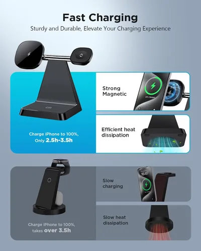 Vista 5 de Estación de carga para múltiples dispositivos Apple: Woruda 3 en 1 Soporte de cargador inalámbrico magnético para iPhone Mag Safe - Base de carga