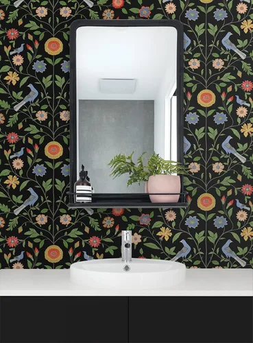 Vista 2 de NextWall Bird Toile - Papel tapiz autoadhesivo (ónix)