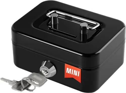 Vista 12 de Caja de dinero con cerradura y bandeja de dinero, caja de dinero de metal, caja grande para dinero 9.84 x 7.87 x 3.54 pulgadas, color negro