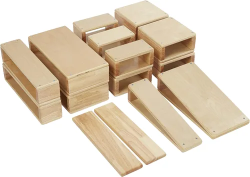 Vista 12 de ECR4Kids - Juego de bloques y arcos apilables de madera, juguetes Montessori, natural, 18 piezas