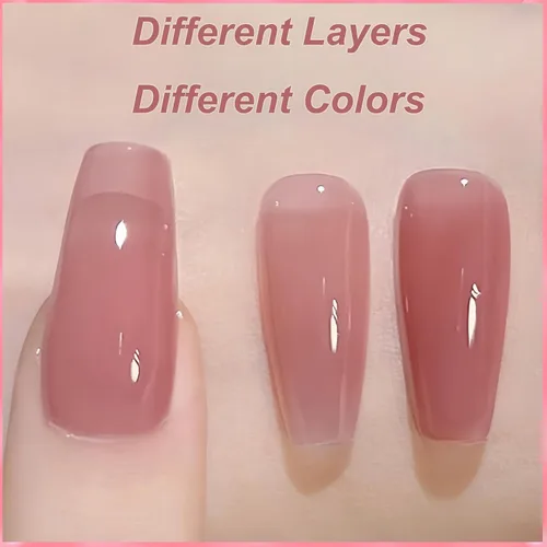 Vista 5 de Esmalte de uñas a base de agua, acabado de gelatina nude, esmalte de uñas rosa nude translúcido, no tóxico, no necesita luz UV, color natural