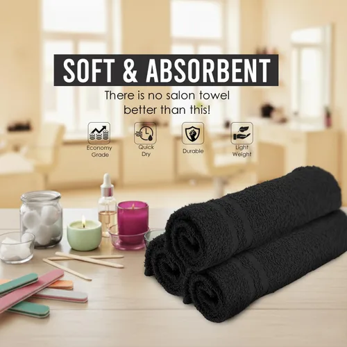 Vista 3 de Toallas de salón – Paquete de 50 toallas de mano negras 100% algodón Toalla de spa – 16x27 pulgadas Altamente absorbable Toallas faciales