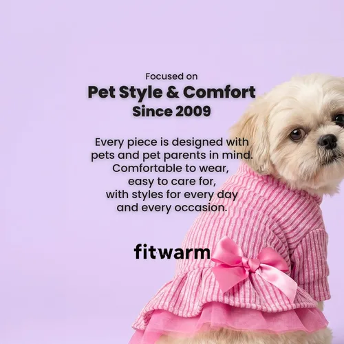 Vista 5 de Fitwarm Vestido tutú de punto acanalado para perro, ropa de invierno acogedora para perros pequeños y niñas, ropa elegante para mascotas, rosa, XS