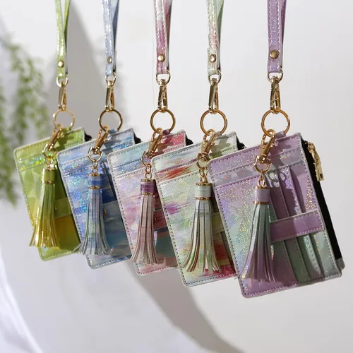 Vista 3 de Joyería de pavo real para mujer, carteras pequeñas, cartera delgada con monedero y tarjetero de crédito