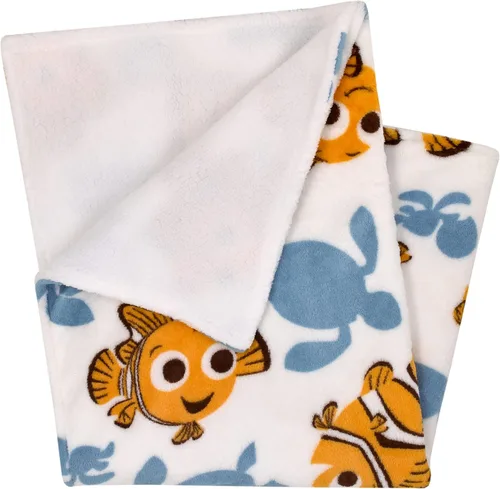 Vista 3 de Disney Finding Nemo - Manta de sherpa súper suave para bebé con diseño de tortugas marinas color naranja, verde azulado y blanco