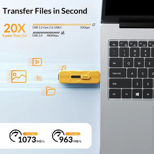 Vista 3 de iDsonix Unidad flash USB de 128 GB SSD externo, hasta 1073 MB/s, unidad de pulgar con 2 puertos USB A 3.2 + tipo C, diseño push-pull, memoria