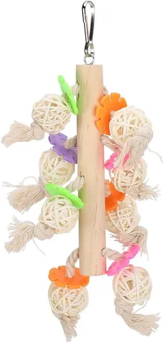 Vista 3 de 8 Packs Bird Parrots Hanging Swing Cage Toys Natural Wood Climbing Chewing Set for Pet Bird Exercise and Rest