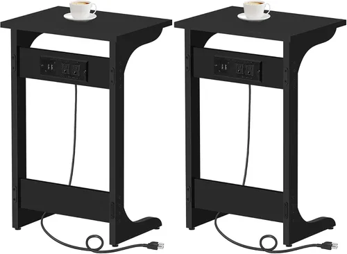 Vista 12 de TUTOTAK - Mesa auxiliar en forma de C con estación de carga, mesa lateral, mesa de sofá para espacios pequeños, bandeja de TV con 2 puertos USB