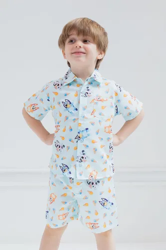 Vista 2 de Bluey Camisa y pantalones cortos hawaianos familiares con botones y muffin de bingo