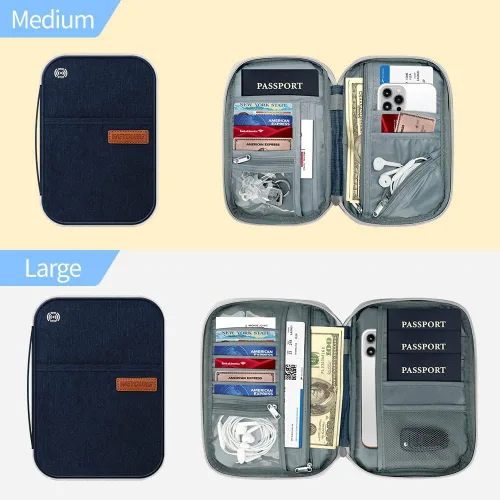 Vista 3 de Billetera de pasaporte de viaje, con bloqueo RFID para familia, hombres y mujeres, portátil, ligera, de primera calidad, organizador de documentos
