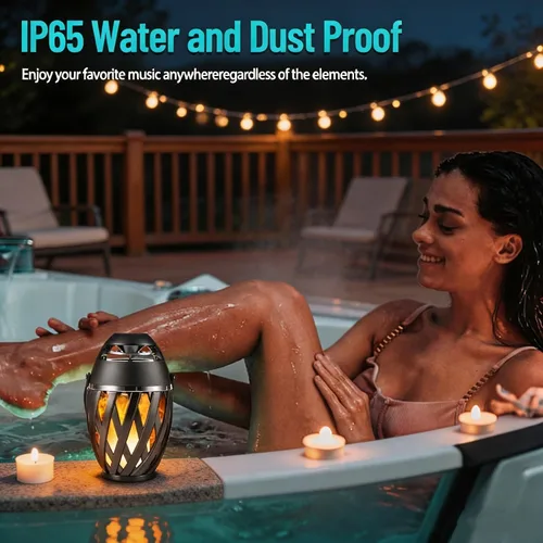 Vista 5 de Paquete de 2 altavoces Bluetooth para exteriores, impermeables, inalámbricos, regalos de cumpleaños para hombres, papá, luz ambiental de llama LED