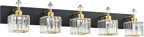 Vista 26 de PRESDE Aplique de pared de cristal único, lámpara de tocador cromada moderna, lámpara de pared de 1 luz para baño, dormitorio, pasillo