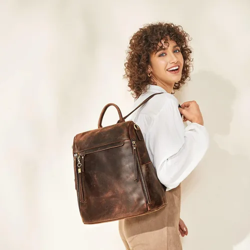 Vista 2 de S-ZONE Mochila vintage de cuero genuino para mujer con bolso de mano, Classic