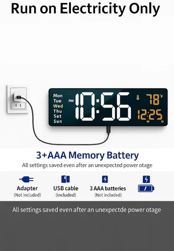 Vista 5 de Digital Alarm Clock Wall/Table 16.2 Inch Large LED Display with Date & Week, Remote Control, Adjustable Brightness, Big Wall Clock for Bedroom