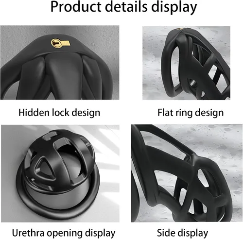 Vista 4 de Jaula de castidad 3.0 de resina, dispositivo de castidad masculino con 4 anillos para el pene, jaula de castidad masculina, jaula de castidad