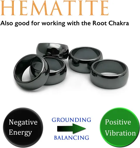 Vista 37 de Morchic - Anillos unisex de piedras de hematita, para equilibrar ansiedad, chakra raíz, (paquete de tamaños mixtos)