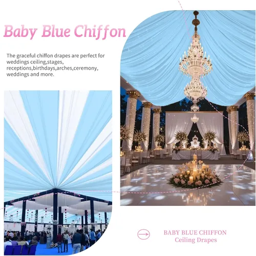 Vista 5 de 6 Paneles de Cortinas de Techo Azul Bebé para Boda, Cortinas de Techo de 5 pies x 30 pies, Tela de Cortina para Arco de Boda, Cortinas Transparentes