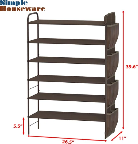 Vista 3 de Simple Houseware Organizador de almacenamiento para zapatos de 6 niveles con bolsa lateral para colgar, bronce