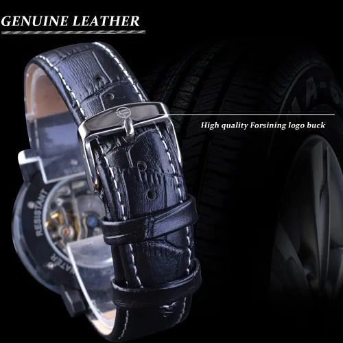 Vista 6 de Reloj de pulsera mecánico de moda para hombre y niño, esfera transparente con diseño de esqueleto, correa de cuero, reloj automático de cuerda