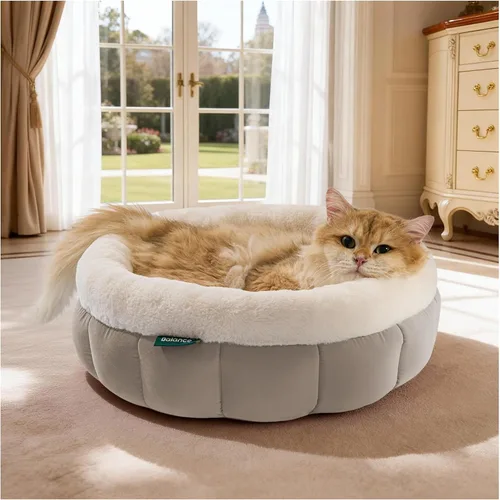Vista 10 de BALANCE Camas para gatos de interior, Cama redonda lavable para gatos, Linda cama para gatitos con fondo antideslizante para gatito y cachorro, 18