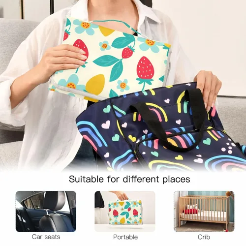 Vista 5 de Strawberries Portable Changing Pad with Built-in Pillow, Waterproof Foldable Baby Diaper Changing Pads, Diaper Mat for Boys and Girls