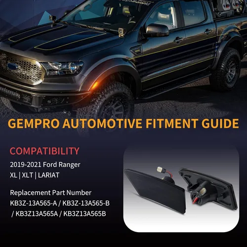 Vista 7 de Gempro Luces LED de señal de parachoques delantero para Ford Ranger Lariat 2019-2023, 2 unidades, lente ahumada