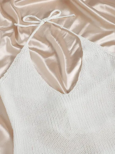 Vista 3 de MakeMeChic Vestido de playa sin mangas con lazo en la espalda para mujer