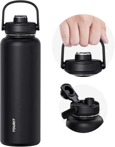 Vista 12 de TOURIT Botella de agua aislada de 32 onzas, botella de acero inoxidable con popote, aislamiento al vacío de doble pared para bebidas frías