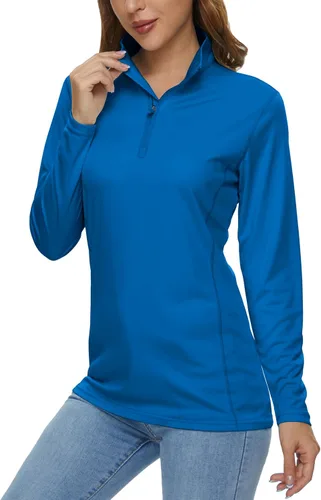 Vista 21 de MAGCOMSEN Camiseta de manga larga para mujer, con cremallera de un cuarto 01-Negro