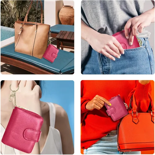 Vista 6 de Beurlike billetera de cuero, con tarjetero con bloqueo RFID, organizador, billetera segura para mujer