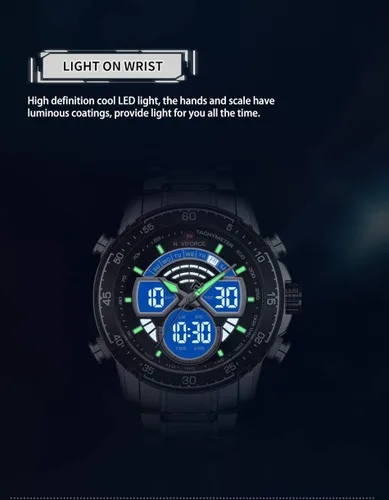Vista 7 de NAVIFORCE Reloj para hombre cronógrafo impermeable deportivo analógico digital cuarzo relojes de negocios moda de acero inoxidable Militar