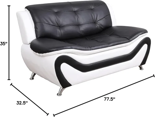 Vista 2 de Beverly Fine Furniture Juego de sofá moderno Aldo de 3 piezas, negro/blanco